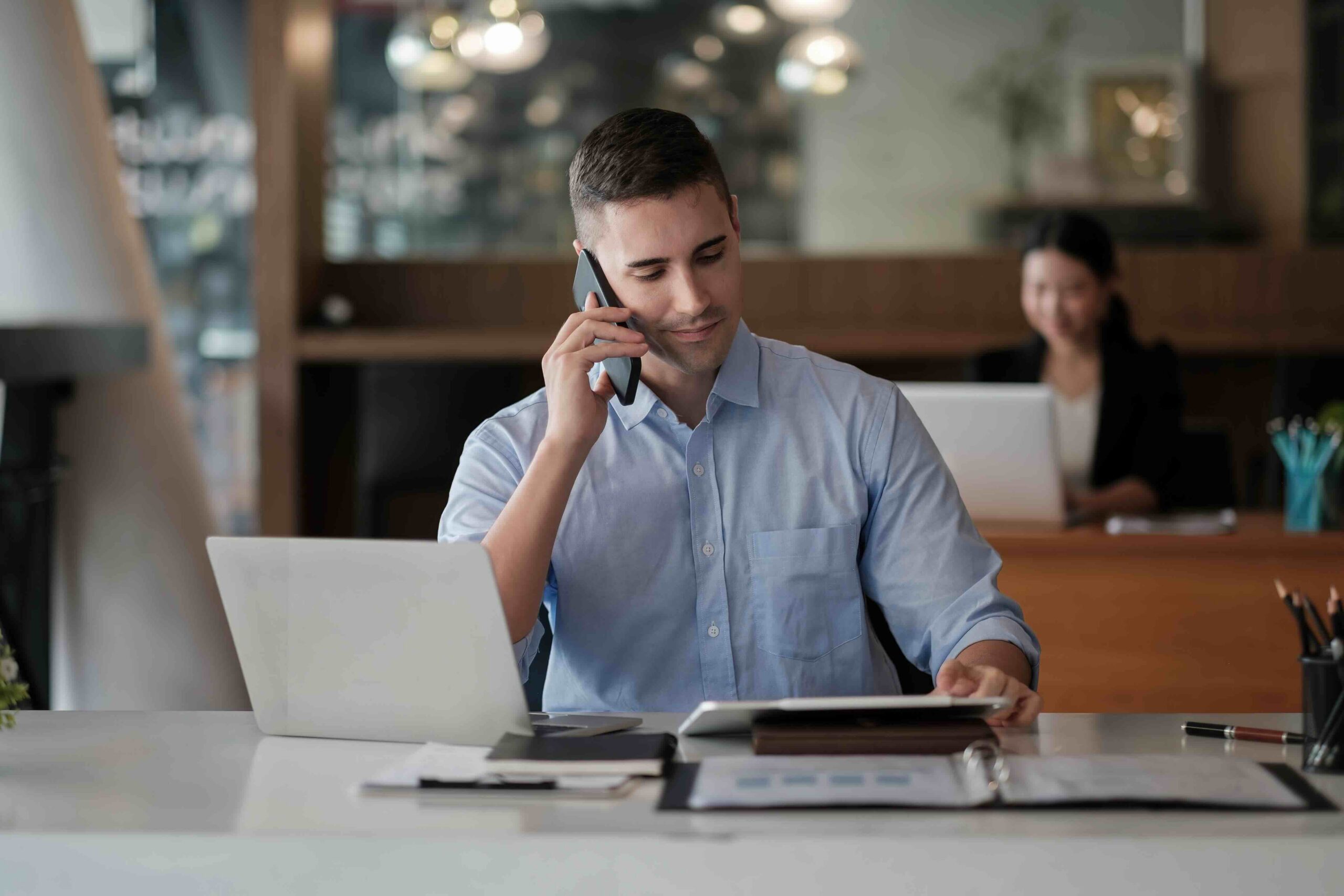 Professional on a phone call in an office